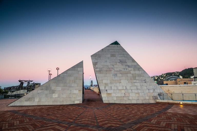  This architecture were next to the national museum at Wellington, a triangular architecture with triple colour sunset in the background.